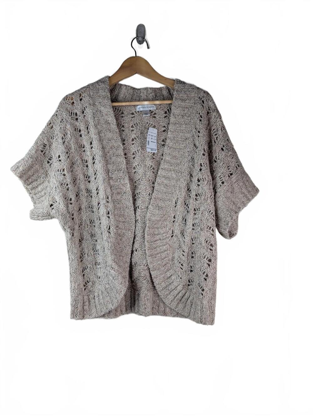 NWT Christopher & Banks Open-Front Short‎ Sleeve Pointelle Knit Cardigan Size L